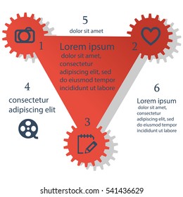red gear for business infographics Template for Data visualization, diagram,  , presentation ,steps or processes.