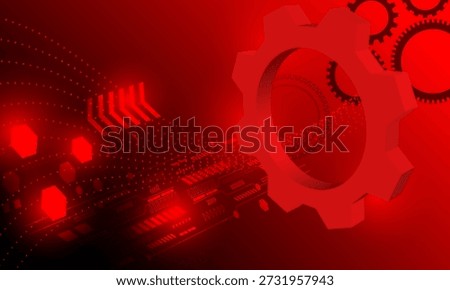 red gear cog with circuit lines electronic cyberspace futuristic with neon shine light abstract high technology background