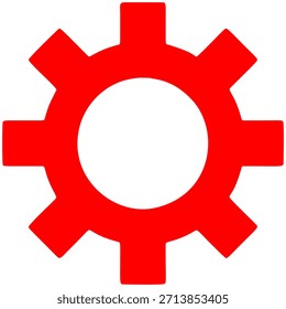 Red Gear Cog Icon: Settings, Configuration, and Mechanical Process Symbol