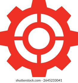 Red gear icon on white background. This image features gear, cog, setting, setting icon, gear icon.