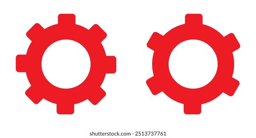 Conjunto de iconos de engranaje rojo aislado sobre fondo blanco. Configuraciones icono de Vector aislado en la ilustración de Botón redondo rojo plano.