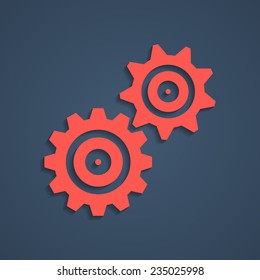 red gear icon with shadow. concept of settings, under construction object and application development. isolated on stylish background. trendy modern logo design eps10 vector illustration