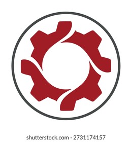 Iconos rojos del engranaje en un círculo que simboliza la industria y el icono de la mecánica