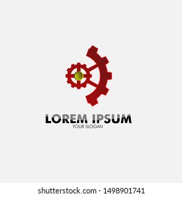Red gear logo icon for machine service or automobile symbol