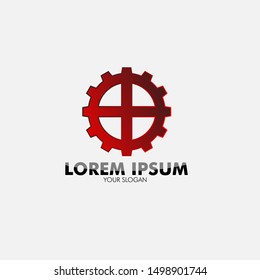 Red gear logo icon for machine service or automobile symbol