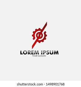 Red gear logo icon for machine service or automobile symbol