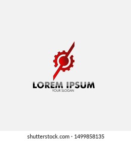 Red gear logo icon for machine service or automobile symbol