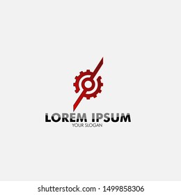 Red gear logo icon for machine service or automobile symbol