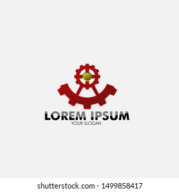 Red gear logo icon for machine service or automobile symbol