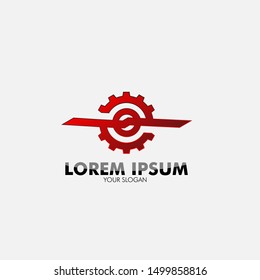 Red gear logo icon for machine service or automobile symbol