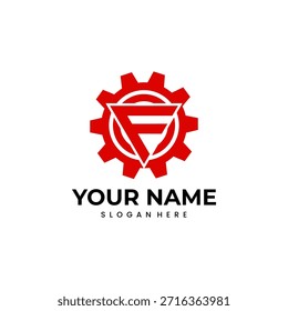 Um logotipo vermelho com um triângulo branco contendo uma letra vermelha 'F' no interior. Os textos 'SEU NOME' e 'SLOGAN AQUI' estão abaixo.