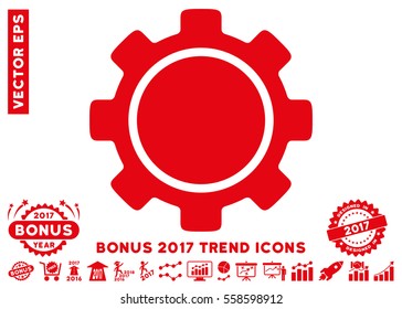 Red Gear pictogram with bonus 2017 year trend pictures. Vector illustration style is flat iconic symbols, white background.