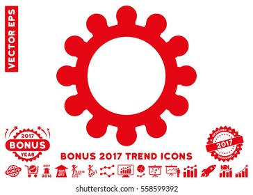 Red Gear pictograph with bonus 2017 year trend images. Vector illustration style is flat iconic symbols, white background.