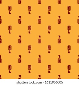 Red Gear shifter icon isolated seamless pattern on brown background. Transmission icon.  Vector Illustration
