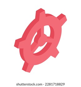 Red gear symbol icon on white background isometric vector illustration