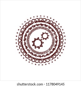 Red gear, team work icon inside rubber seal