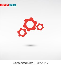 Red Gears web vector icon on background with shadow