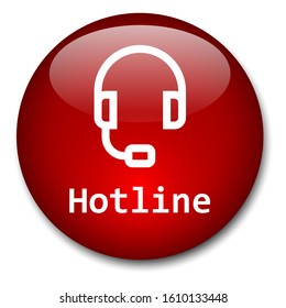 Red gel effect vector web HOTLINE button with headphones