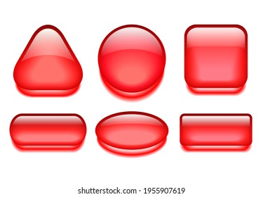 Red gel web buttons set isolated on white background