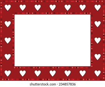 Red Gem Heart Frame-Red Gem Heart patterned frame with beaded mosaic border; can be used for Valentines invite, baby showers or other occasions 