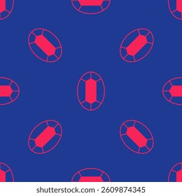 Red Gem stone icon isolated seamless pattern on blue background. Jewelry symbol. Diamond.  Vector