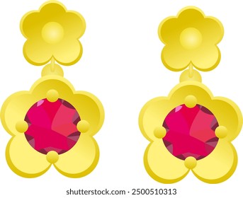 Red gemstone with flower gold flower earring