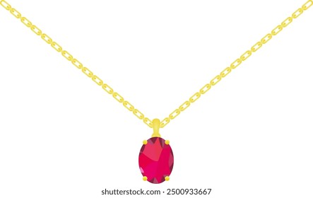 Collar de oro de forma ovalada de piedra preciosa roja