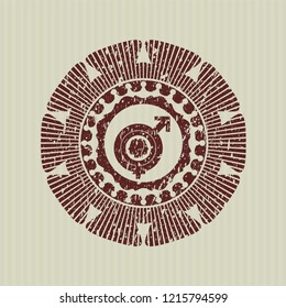 Red gender dysphoria icon inside distressed grunge stamp