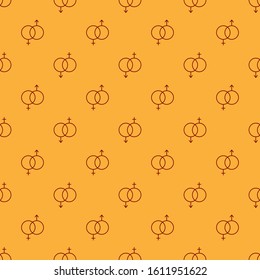 Red Gender icon isolated seamless pattern on brown background. Symbols of men and women. Sex symbol. Valentines day concept.  Vector Illustration
