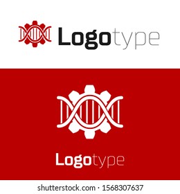 Red Genetic engineering icon isolated on white background. DNA analysis, genetics testing, cloning, paternity testing. Logo design template element. Vector Illustration
