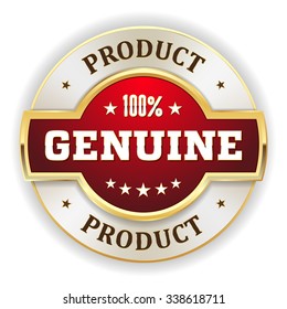 Red Genuine Product Badge With Gold Border On White Background
