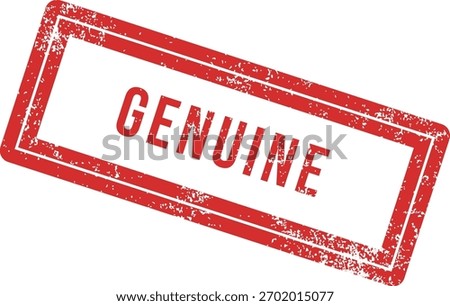 Red genuine rubber stamp with distressed texture on white background