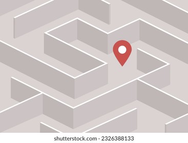 A red geo location pin hidden in a maze