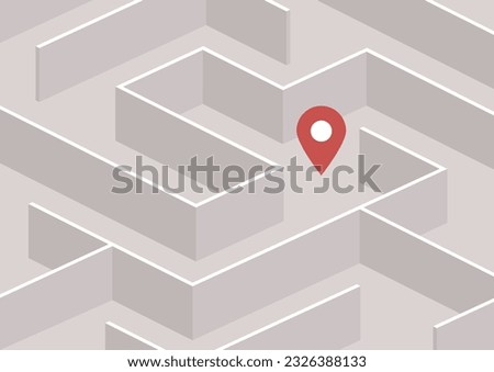A red geo location pin hidden in a maze