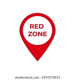 Red geolocation marker pin with red zone text inside a circular white border in the center.