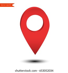 Red geolocation sticker. Geolocation icon isolated wih shadow. Abstract 3d  vector navigation sticker.