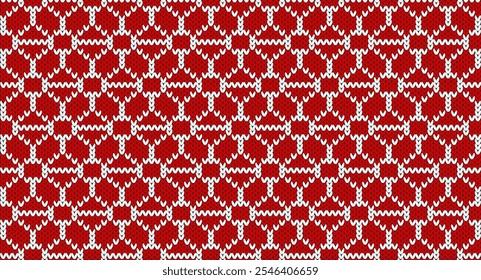 Red geomatric and flower knitted pattern,Festive Sweater Design. Seamless Knitted Pattern, Christmas concept.