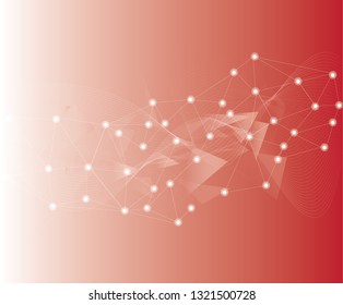 Red Geometric abstract background with connected lines and dots. Vector illustration.