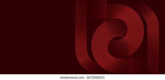 Red geometric abstract background with curved line patterns