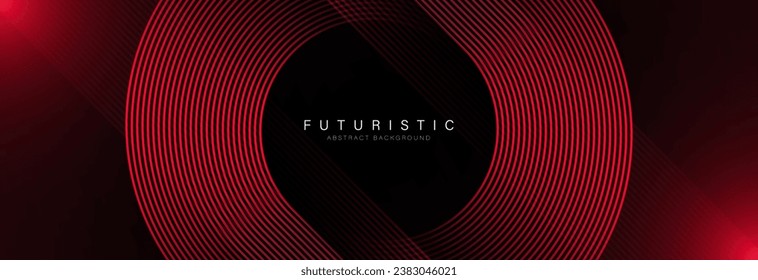 Red geometric abstract background. Futuristic glowing red geometric lines design. Modern gradient rounded lines pattern. Suit for banner, brochure, flyer, cover, presentation, web. Vector illustration