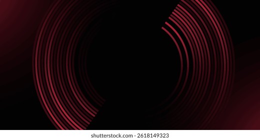 Red geometric abstract background. Futuristic glowing red geometric lines design. Modern gradient rounded lines pattern. Suit for banner, brochure, flyer, cover, presentation, web. Vector illustration