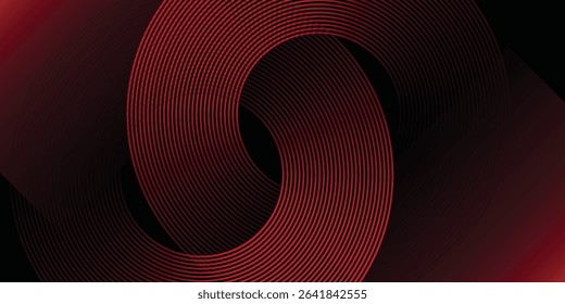 Red geometric abstract background. Futuristic glowing red geometric lines design. Modern gradient rounded lines pattern. Suit for banner, brochure, flyer, cover, presentation, web. Vector illustration