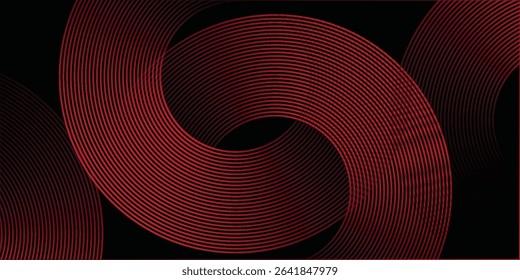 Red geometric abstract background. Futuristic glowing red geometric lines design. Modern gradient rounded lines pattern. Suit for banner, brochure, flyer, cover, presentation, web. Vector illustration
