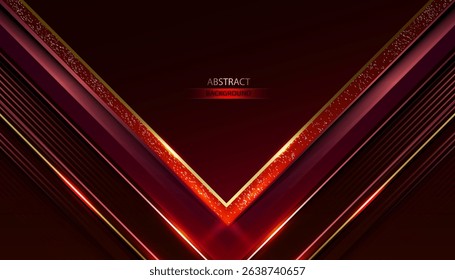 Red geometric abstract background with light golden lines. Elegant Red Abstract Background Vector Illustration.