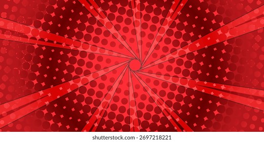 Fondo Abstractas geométrico rojo con diseño radial y patrones punteados. Cómic rojo Conveniente para las Plantillas, los Anuncios de la venta, los acontecimientos, los anuncios, el Web y las páginas