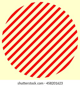 Red geometric abstract ornament. Color diagonal striped pattern. Modern simple circle shape. Vector illustration