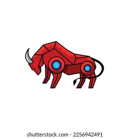 Red geometric bull bison robotic modern futuristic animal colorful logo design
