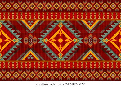 Red Geometric Ethnic seamless pattern is a traditional, Tribal, Native American Indian style, Design for background, wallpaper, illustration, fabric, clothing, carpet, textile, batik, and embroidery.
