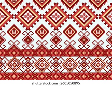 Red in geometric ethnic traditional pattern design for wallpaper, background, textile, paper wrapping.