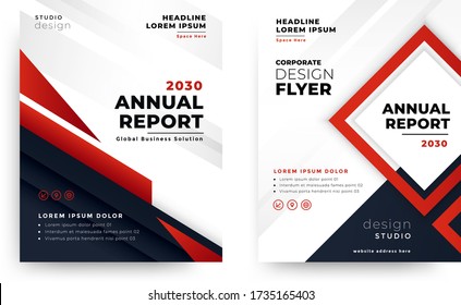 Red geometric flyer cover business brochure vector design, Leaflet advertising abstract background, Modern poster magazine layout vector template, Annual report for presentation.